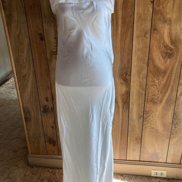Olia Strapless Open Back Ivory Satin Wedding Cocktail Full Length Gown Size M - Picture 1 of 6
